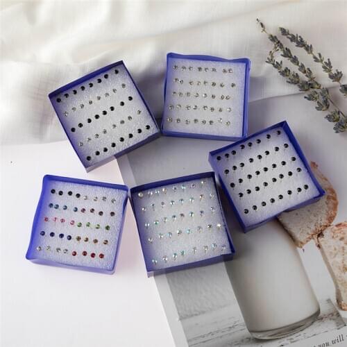 20/24Pair Colorful Shiny Wedding Stud Earrings Set For Women Men Crystal Jewelry Accessories Earing Oorbellen Plastic Mix Color