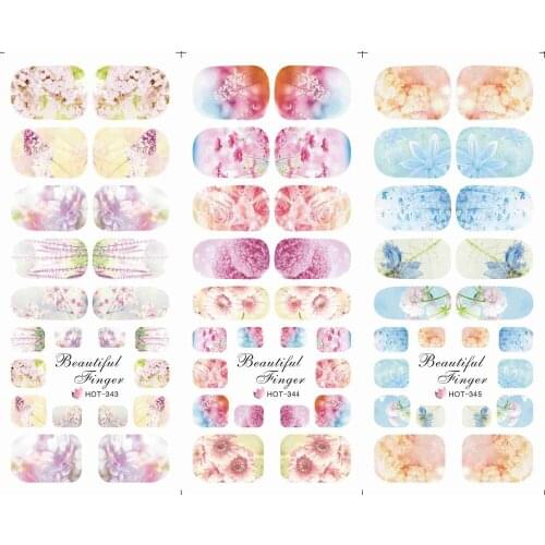 3 Sheet/Lot Colorful Full Cover Nail Sticker Flower Sky Large Sheet Water Transfer Sticker For DIY Nail Art Decal Hot Series