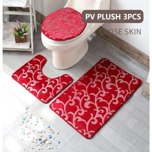 3Pcs/set Bathroom Mat Set Flannel Anti-Slip Kitchen Bath Mat Carpet Antiskid Bathroom Toliet Washable Rug Home Bath Decor