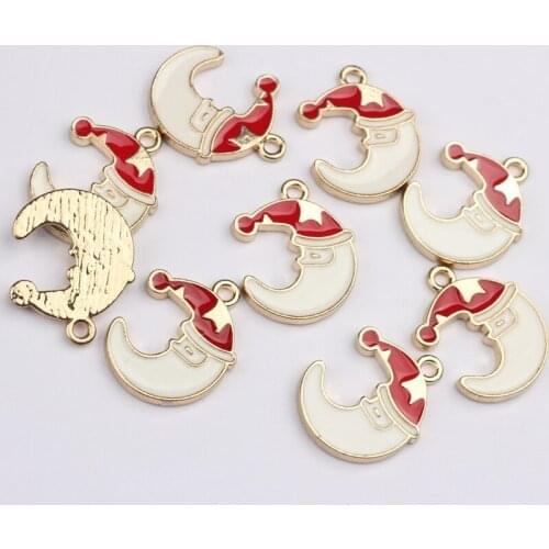 6pcs/lot Zinc Alloy Enamel Christmas Moon Charms Pendant For DIY Jewelry Making Finding Accessories