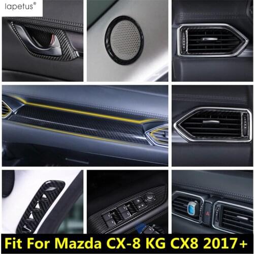 Carbon Fiber Accessories For Mazda CX-8 KG CX8 2017 - 2021 Handle Bowl Warning Light Window Lift Speaker Air AC Vent Cover Trim
