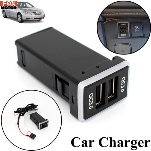 For Toyota Camry Collora RAV4 Yaris Car Charger QC3.0 Dual USB Port Phone Quick Charging Adapter Outlet LED Light Auto Styling
