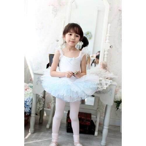 White/Pink 95-155cm Children Gymnastic Leotard Ballet Girl Dance Costume Tutu Skirt Dancing Clothing Kids Wedding Party Dresses