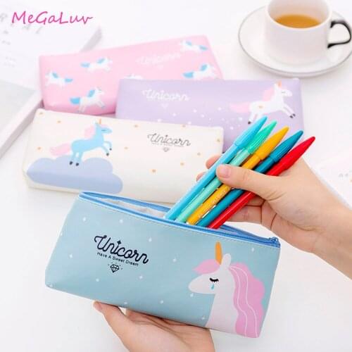 Fashion Cute Unicorn Pen Case School Girl PU Leather Pencil Case for Student Children Large Capacity Pen Bag Stationery Supply