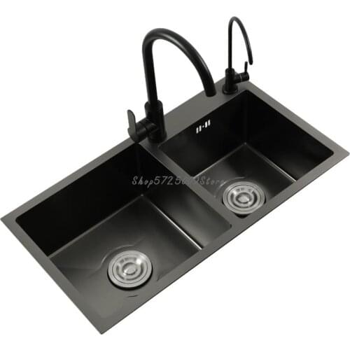Black Nano 304 Stainless Steel Sink Double Groove Thickening Handmade Undercounter Basin Kitchen Sink Sink
