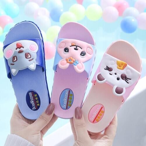 Kids Kawaii Cartoon Animal Rabbit Squirrel Hamster Slippers Summer Children Boy Girl Beach Soft Sandal Bath Anti-slip Flip Flops