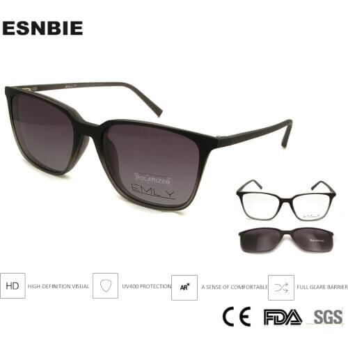ESNBIE TR90 Ultra-Light Black Nerd Glasses Men Clip On Sunglasses Polarized Women Magnets Tr90 Lunette De Vue Homme