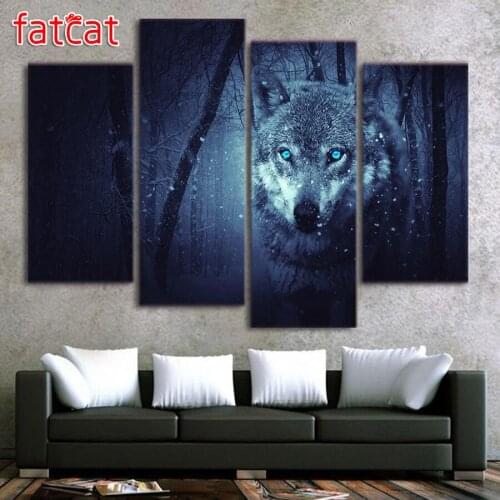 FATCAT Forest wolf 4 Piece/set Diy Diamond Painting Full Square Round Drill Diamond Embroidery Animals 5D Needlework AE1178