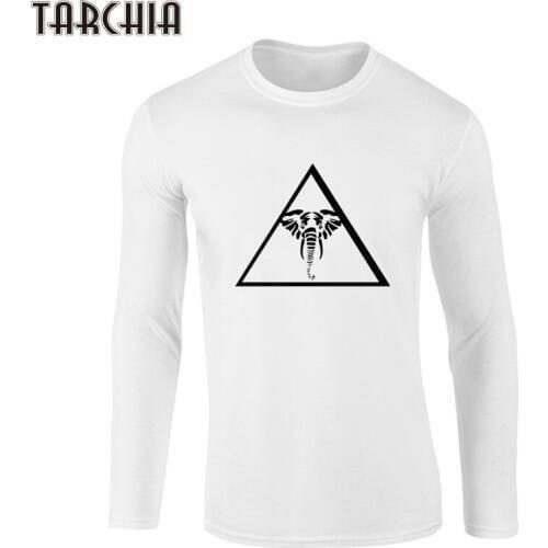 TARCHIA Brand Cotton Men T-shirts Classical Long Sleeve O-Neck Elephant Print Slim Basic Tshirt Casual Fitness Men T Shirts