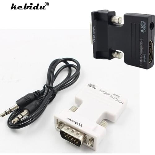 Kebidu New HDMI-compatible to VGA/3.5 mm Audio Jack Converter Adapter Female to Male Support HD Audio Video 1080p Signal Output