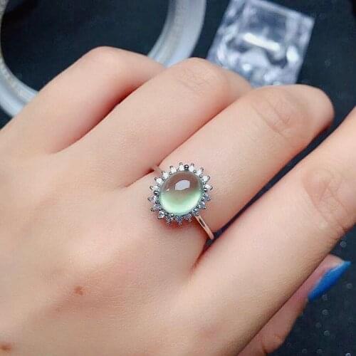 Classic Prehnite Silver Ring for Daily Wear 7mm*9mm Natural Prehnite Ring Solid 925 Silver Prehnite Jewelry