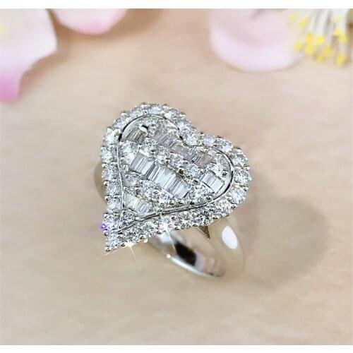 Heart shape ring Real 925 Sterling silver AAAAA cz Engagement Wedding Band Rings for women Bridal Statement Party Jewelry Gift