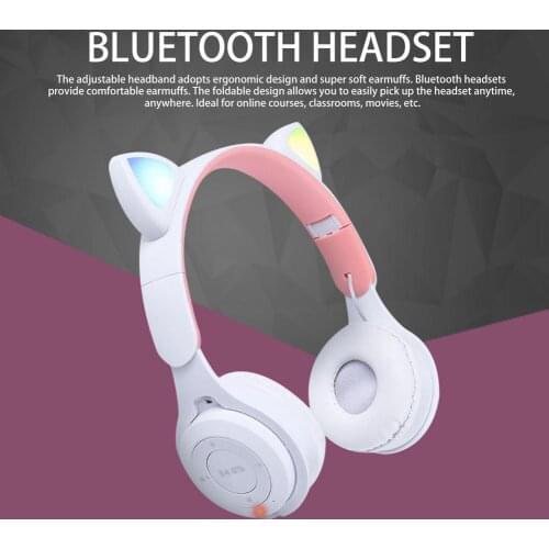 Cat Ear Gaming Headset For Girls LED Bluetooth 5.0 Headset With Mic Luminous Head-mounted Foldable Colorful Stereo Headphones