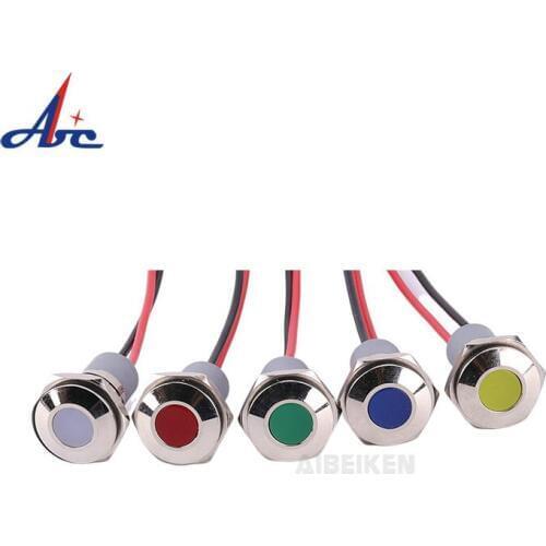 14mm Metal Pilot Light Red 12V 48vdc Led Indicator Waterproof Metal Motorcycle Lighting LED Pilot Lamp