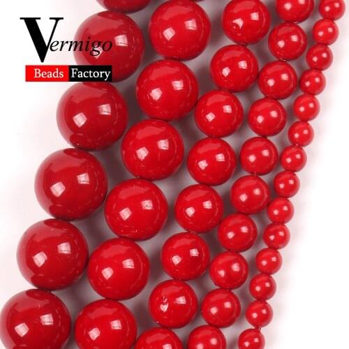 4/6/8/10/12mm Natural Red Shell Round Beads Stone Spacer Beads for Jewelry Making Diy Bracelet Necklace Accssories 15"