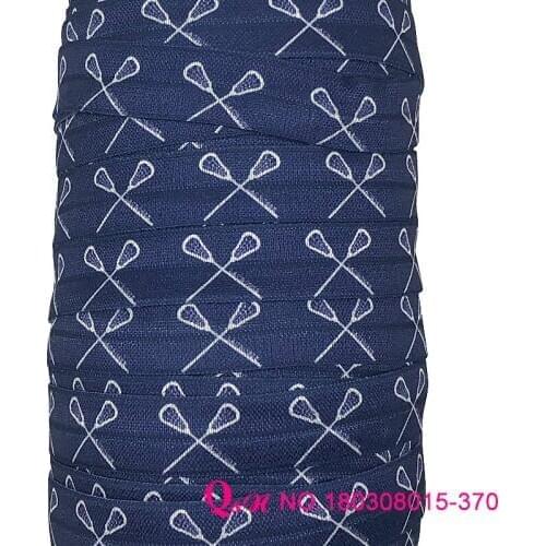 Q&N ribbon wholesale/OEM 5/8inch 16mm la'c'ros'se printed folded over elastic FOE for hairbows hair tie free shipping