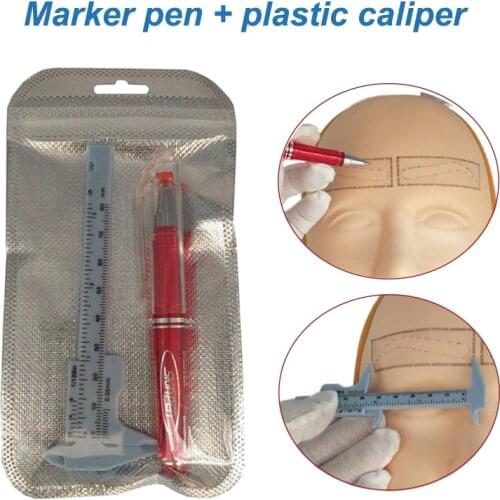 Microblading Marker Pen with Eyebrow Ruler Permanent Makeup Accessory Tattoo Skin Marker Pen with Plastic Caliper Kit PMU Supply