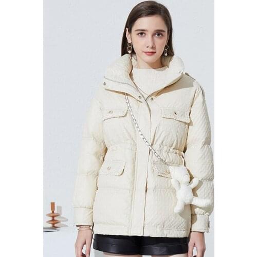 KBAT 2021 Fashion Puffer Fluffy Jacket Women Solid Mid-Long Winter Down Coat Female Stand Collar Drawstring 90% Duck Down Parkas