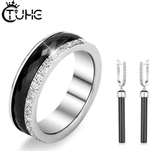 Fashion Women Jewlery 6mm Ceramic Ring With Long Strip Drop Earrings 2020 Trend Christmas New Year Jewelry For Women Girl