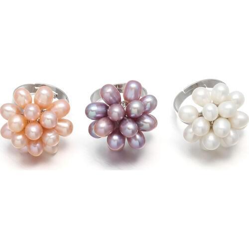 Natural Freshwater Drop Pearl Ring Jewelry Adjustable Rings for Women White, Pink and Purple Three Colors Rings for Women