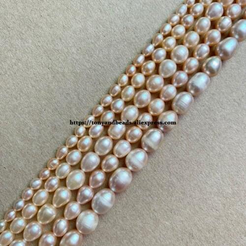 A Quality Genuine Natural Fresh Water Pearl Pink Color Rice Loose Beads 15" Length 6 7 8 9 10mm Pick Size For Jewelry Making DIY