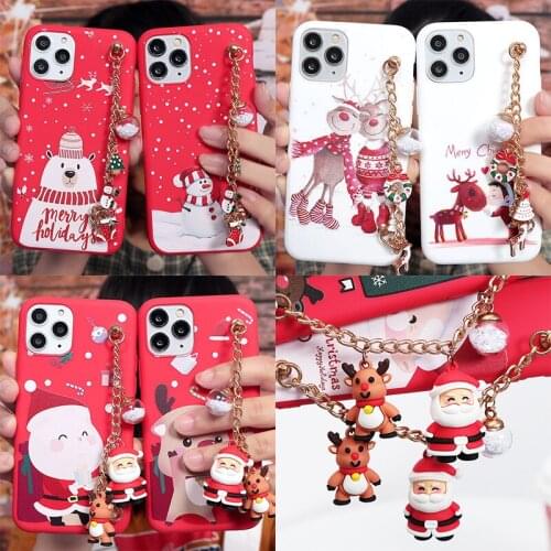 New Fashion Christmas Chain Deer Santa Claus Case For iPhone XR X XS Max 6 6S 8 7 Plus SE 2020 11 12 Mini Pro Max TPU Back Cover