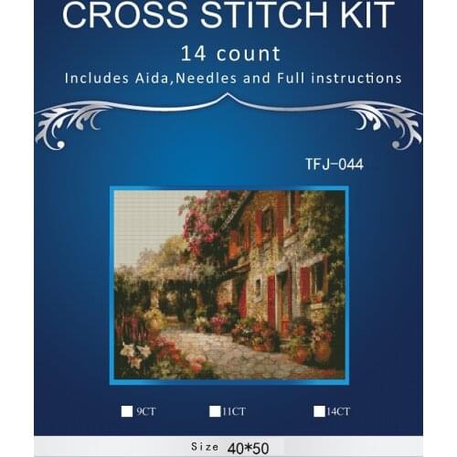 New Embroidery Counted Cross Stitch Kits Needlework Crafts 14 ct DMC DIY Arts Handmade Decor -Flowers house