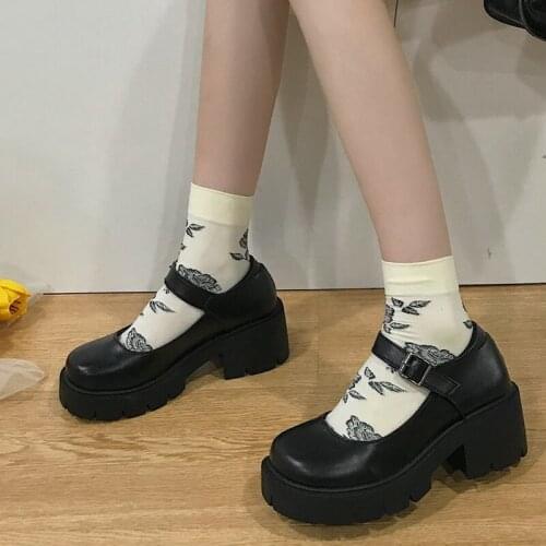 Student Shoes College Girl StudentShoes JK Uniform Shoes PU Leather Heart-shaped Ankle-strap Mary Jane Shoes