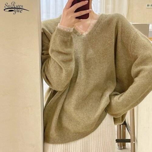Autumn Winter New 2021 Loose Raccoon Velvet V-Neck Sweater Plus Size Pullover Sweater Korean Womens Retro Purple Tops 15920