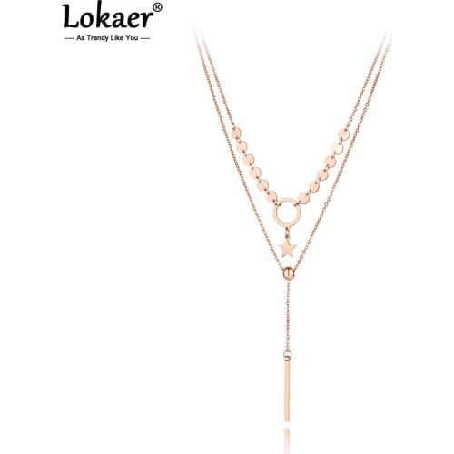 Lokaer Bohemia Titanium Stainless Steel Double Layer Star Charm Pendant Necklaces For Women New Geometric Choker Necklace N21010