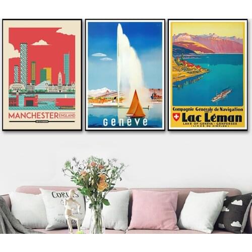 Geneve Switzerland Vintage Travel Poster Manchester Canvas Print San Francisco Posters Sea And Lakes Prints Gift Idea Home Decor