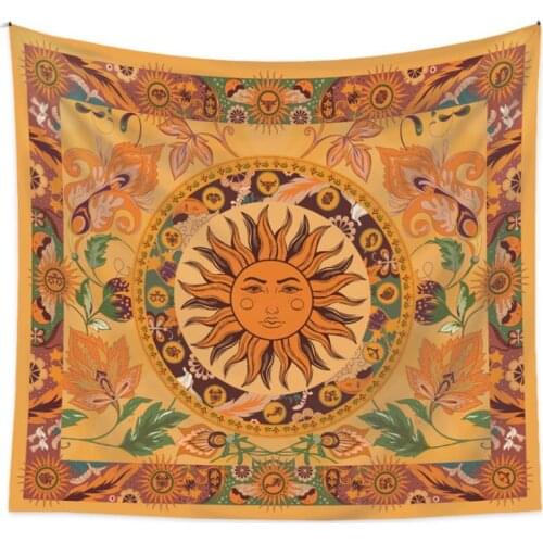 Psychedelic Tapestry Sun Moon Flower Backlight Forest Mushroom Tapestry Wall Hanging Decoration