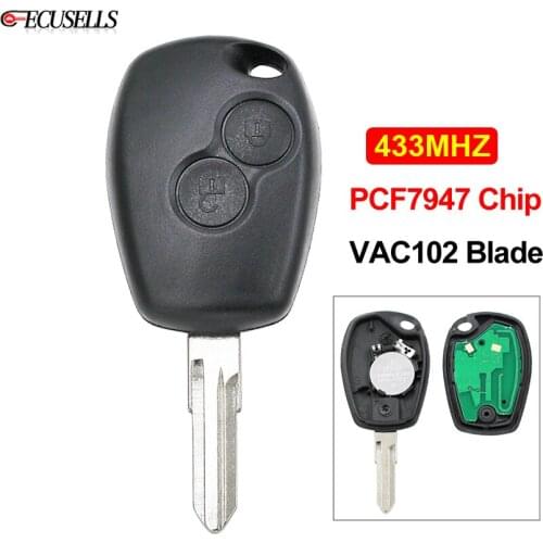 2 Button Remote Car Key 433MHz PCF7947 Chip for Renault Kangoo Twingo Duster Trafic Clio 3 Modus Master VAC102 Uncut Blade