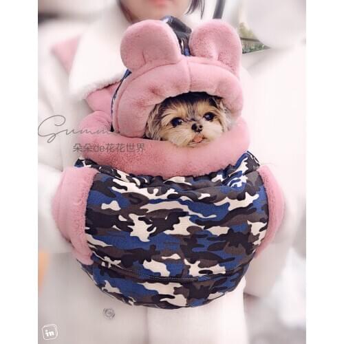 Pet dog carrier backpack Pet dog Teddy winter backpack out bag chest bag thickening and velvet to keep warm
