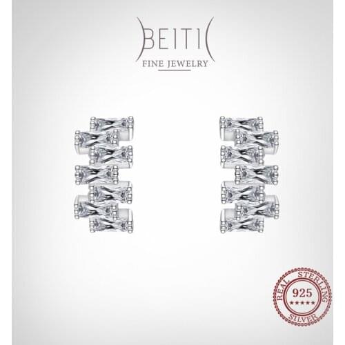 Beitil 100% 925 Sterling Silver Fashion Irregular Rectangle Clear CZ Earrings For Women Wedding Engagement Fine Female Jewelry