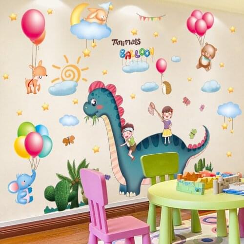 [SHIJUEHEZI] Dinosaurs Animals Wall Stickers DIY Cartoon Balloons Tree Mural Decals for Kids Room Baby Bedroom Decoration