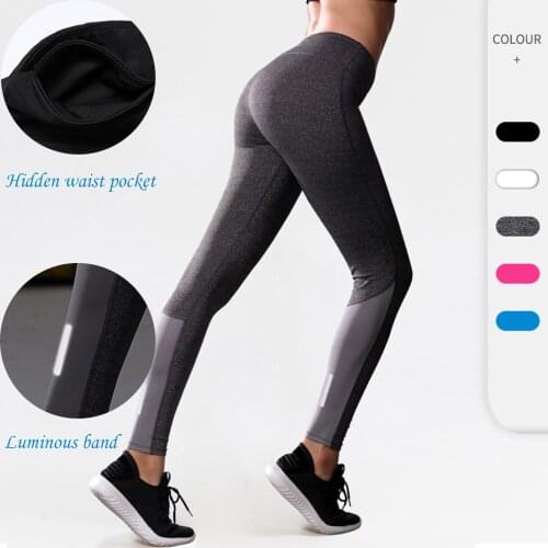Ladies Yoga Pants With Reflective Strips And Pocket High Stretch Sweatpants Exercise Fitness Leggings Activewear Girl Yoga Pant