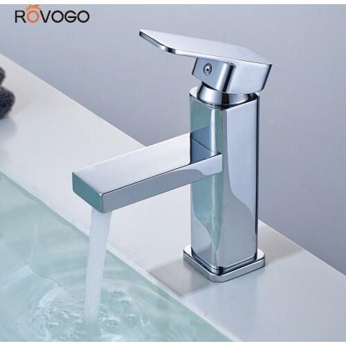 ROVOGO Solid Brass Bathroom Sink Faucet Deck Mounted, Single Hole Single Handle Basin Faucet Chrome