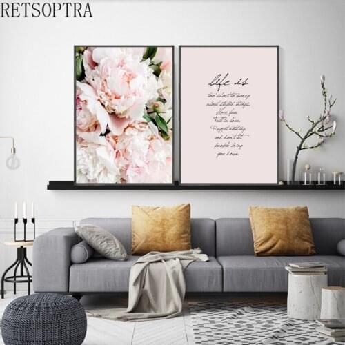 Modern Fashion Pink Peony Floral YES YOU CAN Quotes Canvas Painting Wall Art Posters Prints Picture Bedroom Interior Home Decor
