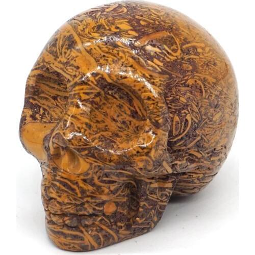 Skull Figurine Natural Fossil Elephant Skin Jasper Carved Statue Realistic Feng Shui Healing Ornament Art Collectible 2"