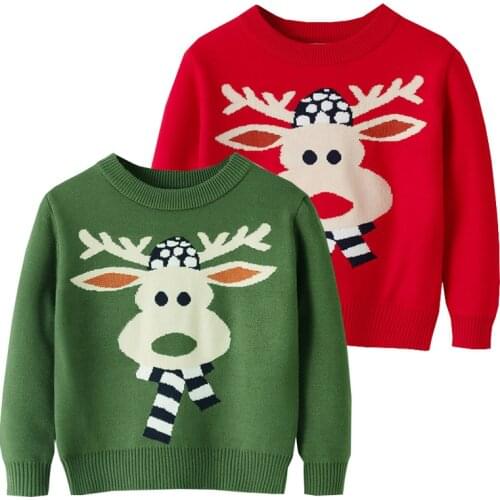 New Christmas Boys Sweaters Cotton Blend Deer Pattern Pullover For Toddler Girls Winter Children Knitted Wear Kids Clothes