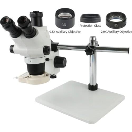 2020 3.25X-130X 6.5X-65X Zoom Trinocular Microscope Stereo Microscope + 0.5x 2.0x 1X Auxiliary Lens For LAB Phone PCB Soldering