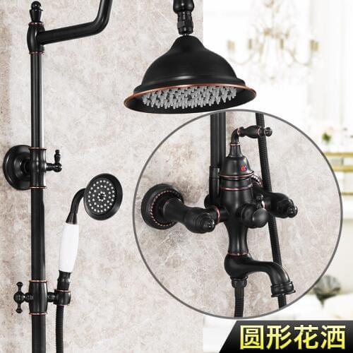 Bathroom Black Oil Paint Solid Brass Bathtub Shower Set Wall Mounted 8" Rainfall Shower Mixer Tap Faucet 3-functions Mixer Valve