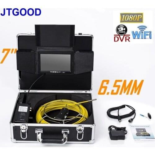 JTGOOD 7" Monitor HD1080P DVR WiFi 6.5mm Pipe Inspection Video Camera IP68 Drain Sewer Pipeline Industrial Endoscope System