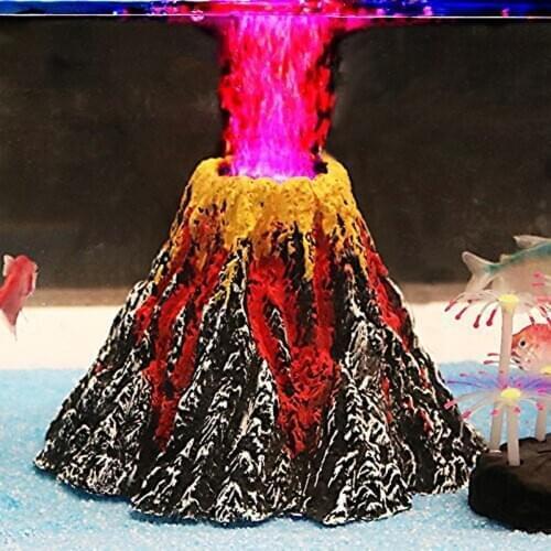 Aquarium Volcano Ornament Air Pump with LED Lamp Air Stone bubbler Fish Tank Decorations