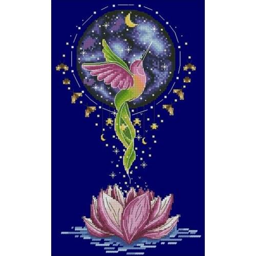 Top Quality Popular Counted Cross Stitch Kit Hummingbird Bird and Flower Flowers Moon night Lotus