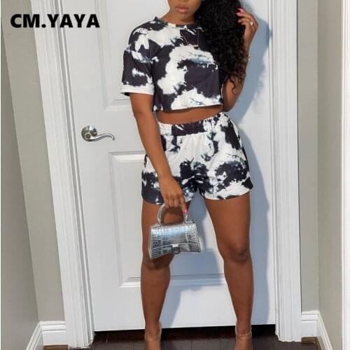 Lemon GinaActive Tie Dye Womens Tracksuit Mini Tee Tops and Shorts Matching Two2 Piece Set Outfits Fashion Streetwear Sweatsuit