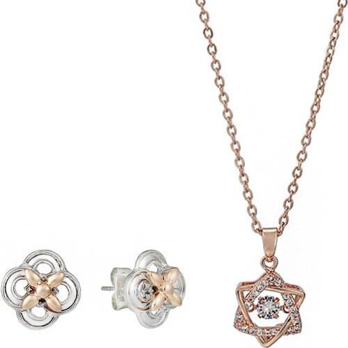 Fashion Rose Flower Enamel Jewelry Set Rose Gold Color Flashing heart Painting Bridal Jewelry Sets for Women Wedding