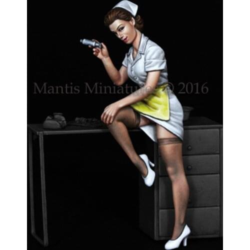 1/35 Pin-up Girl #4, Female nurse, Angel in white, Table not included, Resin Model figure, GK, Unassembled and unpainted kit