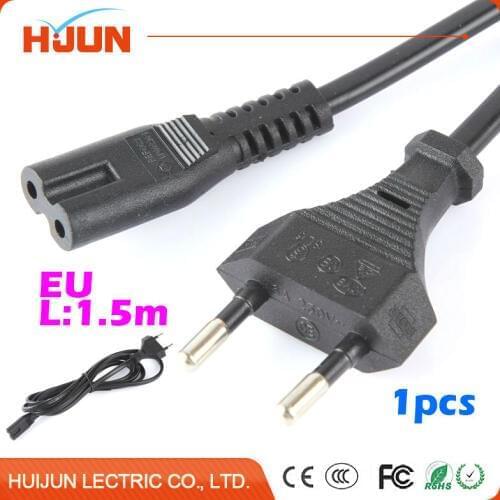1pc 1.5m Power Cord Cable EU 2-Prong Laptop AC Plug Adapter Lead 2 Pin